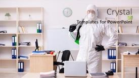  Presentation with covid - Colorful theme enhanced with contractor-disinfecting-office-for-covid backdrop and a light gray colored foreground