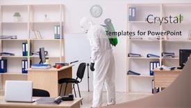  Presentation with covid coronavirus - Theme having contractor-disinfecting-office-for-covid background and a light gray colored foreground