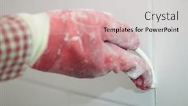  Presentation with ceramic tiles - Slide set with contractor grouting ceramic tiles on a wall background and a lemonade colored foreground