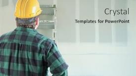  Presentation with contractor - Cool new presentation design with contractor in hard hat looking at drywall backdrop and a light gray colored foreground