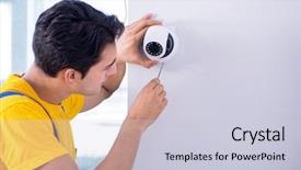  Presentation with cameras - Cool new presentation design with contractor installing surveillance cctv cameras backdrop and a lemonade colored foreground