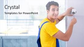  Presentation with surveillance - Amazing slide set having contractor installing surveillance cctv cameras backdrop and a sky blue colored foreground