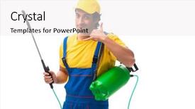  Presentation with pest control - Colorful slides enhanced with contractor isolated on white background backdrop and a  colored foreground