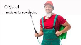  Presentation with pest control - Slides having contractor isolated on white background background and a  colored foreground