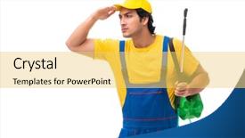  Presentation with pest control - Theme consisting of contractor isolated on white background background and a  colored foreground