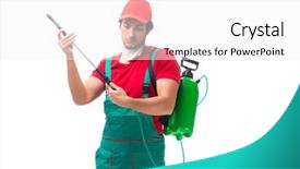  Presentation with pest control - Presentation having contractor isolated on white background background and a  colored foreground