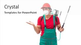  Presentation with pest control - Slide deck having contractor isolated on white background background and a  colored foreground