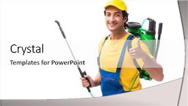  Presentation with pest control - PPT theme with contractor isolated on white background background and a  colored foreground