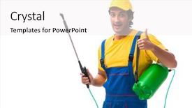  Presentation with pest control - Colorful slide set enhanced with contractor isolated on white background backdrop and a  colored foreground