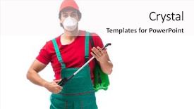  Presentation with pest control - Amazing PPT theme having contractor isolated on white background backdrop and a white colored foreground