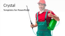  Presentation with pest control - PPT theme with contractor isolated on white background background and a  colored foreground