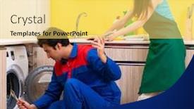  Presentation with contractor - Colorful slide deck enhanced with contractor-repairing-washing-machine backdrop and a yellow colored foreground