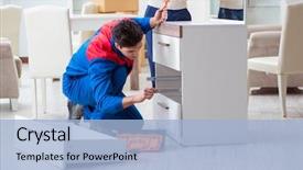  Presentation with supervision - Presentation theme with contractor repairman assembling furniture background and a light blue colored foreground