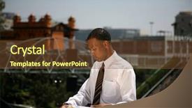  Presentation with contractor - Colorful slides enhanced with job specification - contractor reviews his latest buildings backdrop and a tawny brown colored foreground