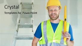  Presentation with safety construction - PPT layouts featuring contractor with hard hat level background and a light gray colored foreground