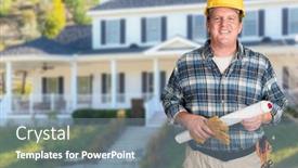  Presentation with custom - Amazing slide set having contractor with plans and hard hat in front of beautiful custom house backdrop and a seafoam green colored foreground