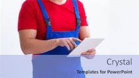  Presentation with contractor - Presentation theme with contractor-worker-moving-boxes-during background and a light blue colored foreground