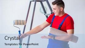  Presentation with contractor - Beautiful presentation theme featuring contractor worker preparing for wallpaper backdrop and a  colored foreground