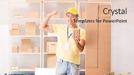  Presentation with contractor - Theme having contractor working in box delivery background and a  colored foreground
