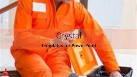  Presentation with contractor - Presentation theme having contractor working on laminate wooden floor background and a red colored foreground