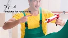  Presentation with contractor - Colorful slide set enhanced with contractor-working-on-laminate-wooden backdrop and a light gray colored foreground