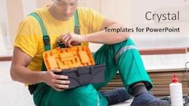  Presentation with contractor - Audience pleasing PPT layouts consisting of contractor-working-on-laminate-wooden backdrop and a lemonade colored foreground