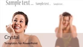  Presentation with women sad - Cool new slide deck with contradiction - happy and depressed women backdrop and a coral colored foreground