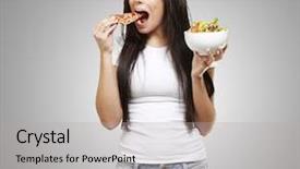  Presentation with pizza and wine - Presentation featuring contradict - woman choosing a slice background and a light gray colored foreground