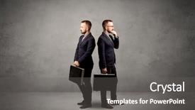  Presentation with effective communication between the team - Amazing PPT theme having contradict - young conflicted businessman choosing backdrop and a gray colored foreground