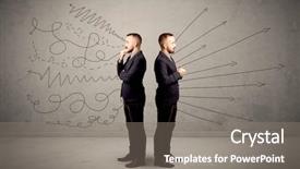  Presentation with arrows - Theme enhanced with hardship - young conflicted businessman choosing background and a gray colored foreground