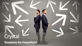  Presentation with effective communication between the team - Audience pleasing theme consisting of hardship - young conflicted businessman choosing backdrop and a gray colored foreground