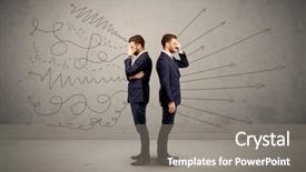  Presentation with hardship - Beautiful PPT theme featuring hardship - young conflicted businessman choosing backdrop and a gray colored foreground