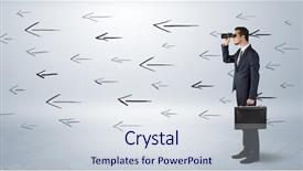  Presentation with arrows - Cool new PPT layouts with contrary - young businessman standing and looking backdrop and a sky blue colored foreground