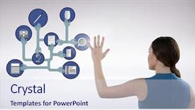  Presentation with connecting - Cool new PPT theme with contrast media - businesswoman touching digitally generated connecting backdrop and a lemonade colored foreground