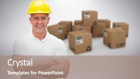  Presentation with hard work pencil - Slide set featuring contrast media - worker wearing hard hat background and a coral colored foreground