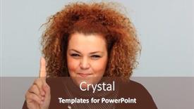  Presentation with faces - Cool new PPT theme with contrast portrait of beautiful blond plus-size girl making faces backdrop and a tawny brown colored foreground