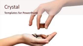  Presentation with money - Slide deck featuring contribute - female hands with money background and a sky blue colored foreground