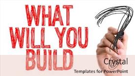  Presentation with build - Audience pleasing slides consisting of contributor - hand with marker writing what backdrop and a coral colored foreground