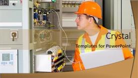  Presentation with transformer - Theme having control engineering - technician checking computerized transformer status background and a yellow colored foreground