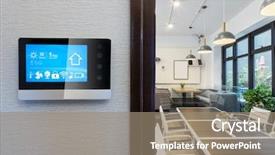  Presentation with control panel - Cool new PPT theme with control panel in modern restaurant backdrop and a  colored foreground