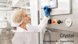  Presentation with manufacture - Colorful PPT theme enhanced with control panel - manufacture industry production and people backdrop and a light gray colored foreground