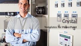  Presentation with electric meter - Amazing theme having electric meter - professional industrial technician in front backdrop and a light gray colored foreground