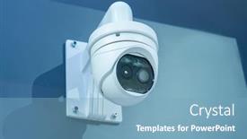  Presentation with cameras - Beautiful PPT layouts featuring control-recording-and-inspection-electronic backdrop and a light blue colored foreground