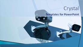  Presentation with cameras - Colorful presentation theme enhanced with control-recording-and-inspection-electronic backdrop and a light blue colored foreground