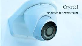  Presentation with cameras - Beautiful presentation theme featuring control-recording-and-inspection-electronic backdrop and a cool aqua colored foreground