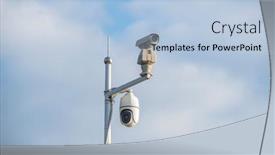  Presentation with cameras - Beautiful PPT layouts featuring control-recording-and-inspection-electronic backdrop and a light blue colored foreground