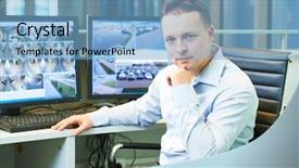  Presentation with security officer - PPT theme consisting of control room - security guard officer watching video background and a light blue colored foreground
