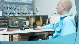  Presentation with security guard - Colorful PPT theme enhanced with control room - security guard watching video monitoring backdrop and a  colored foreground