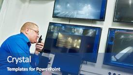  Presentation with security guard - Presentation theme enhanced with control room - security guard watching video monitoring background and a ocean colored foreground