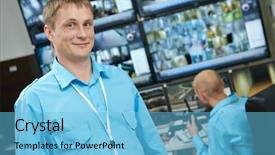  Presentation with video surveillance - Slide deck with control room - video monitoring surveillance security system background and a light blue colored foreground